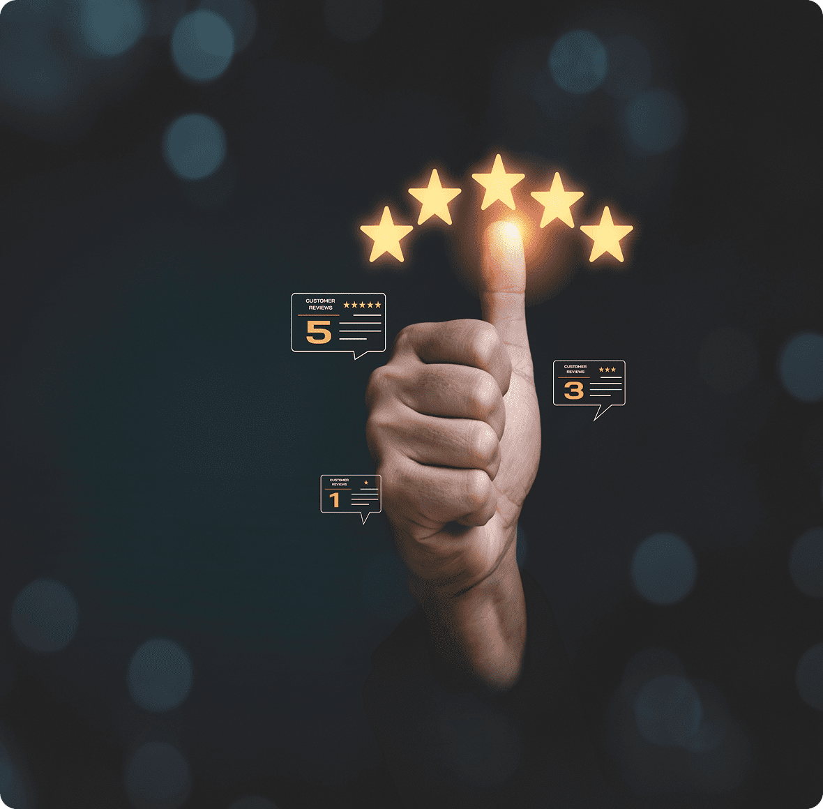 Hand showing five-star rating