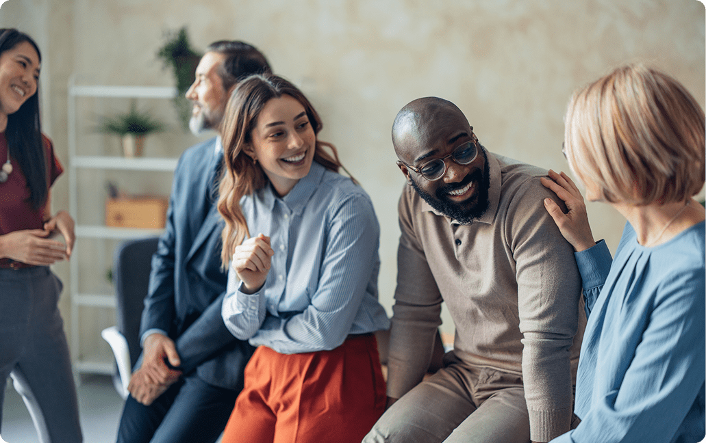 Diverse team enjoying casual discussion