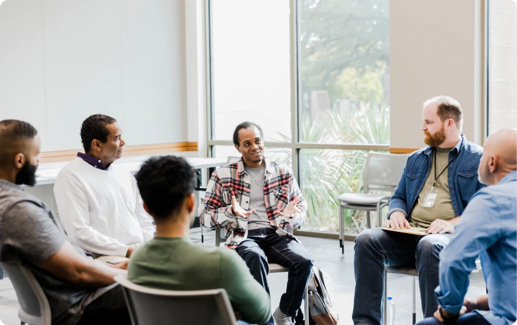 Group discussion in a bright room